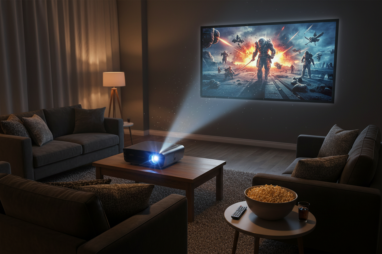 2550 ANSI Daytime Projector, 4K Smart Google TV Projector with Dual 35W Speakers Dolby Audio, Shorter Throw, Tof Autofocus, HDMI ARC, NFC Wifi 6 & Bluetooth 5.4 for Home/Outdoor Movie Nights, Gaming