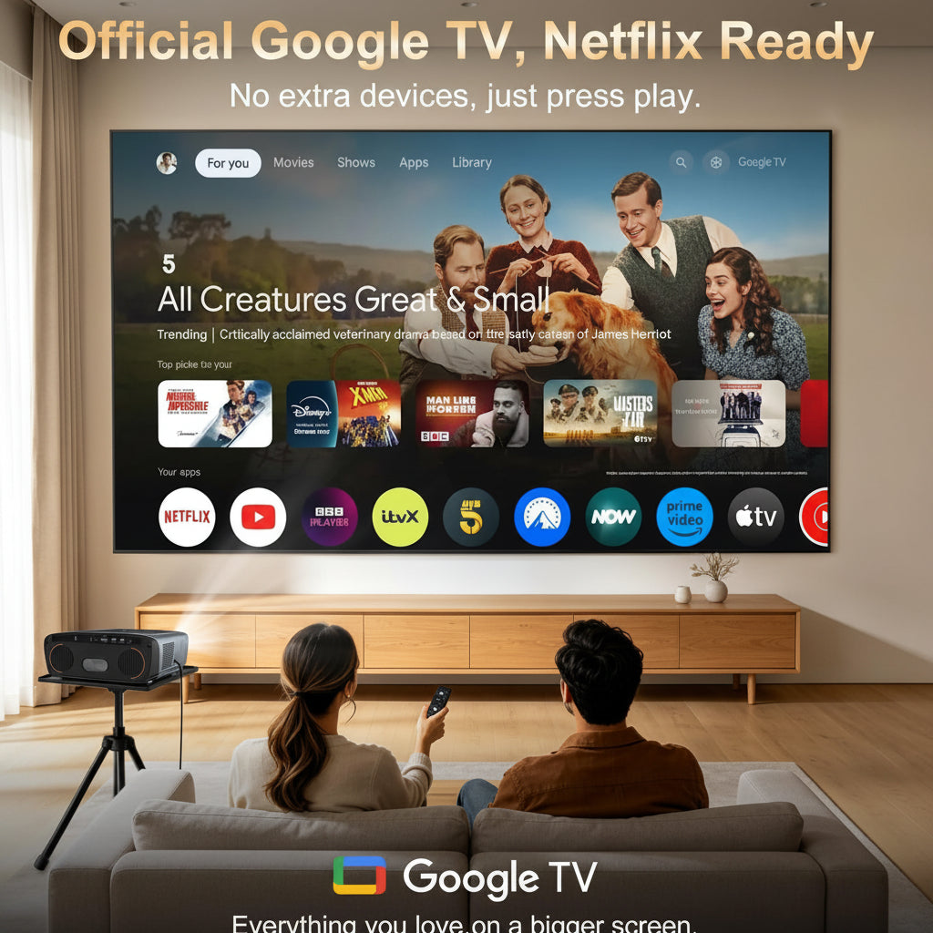 2550 ANSI Daytime Projector, 4K Smart Google TV Projector with Dual 35W Speakers Dolby Audio, Shorter Throw, Tof Autofocus, HDMI ARC, NFC Wifi 6 & Bluetooth 5.4 for Home/Outdoor Movie Nights, Gaming