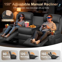 3-Seater Loveseat Recliner Sofa, Home Theater Seating Reclining Couch with Flip Middle Backrest, RV Wall Hugger Sleeper Sofa with Massage, Dawer & Cup Holders, 150° Recline for RV & Living Room