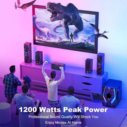 5.1 Bluetooth Home Theater Systems Surround Sound Speakers 1200 Watts 10 Inch Subwoofer 5.1/2.1 Channel Audio Stereo System with ARC Optical & USB Input for TV Ultra HD AV DVD FM Radio