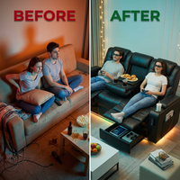 3-Seater Loveseat Recliner Sofa, Home Theater Seating Reclining Couch with Flip Middle Backrest, RV Wall Hugger Sleeper Sofa with Massage, Dawer & Cup Holders, 150° Recline for RV & Living Room — Before & After