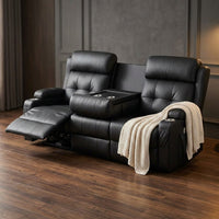 3-Seater Loveseat Recliner Sofa, Home Theater Seating Reclining Couch with Flip Middle Backrest, RV Wall Hugger Sleeper Sofa with Massage, Dawer & Cup Holders, 150° Recline for RV & Living Room — Studio Shot