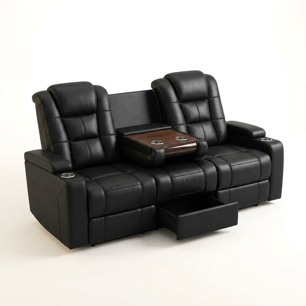 3-Seater Loveseat Recliner Sofa, Home Theater Seating Reclining Couch with Flip Middle Backrest, RV Wall Hugger Sleeper Sofa with Massage, Dawer & Cup Holders, 150° Recline for RV & Living Room — Studio Shot