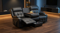 3-Seater Loveseat Recliner Sofa, Home Theater Seating Reclining Couch with Flip Middle Backrest, RV Wall Hugger Sleeper Sofa with Massage, Dawer & Cup Holders, 150° Recline for RV & Living Room — Lifestyle