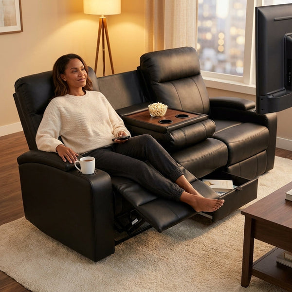 Home Theater Recliner Built for Movie Marathons, Flip-Down Middle Seat, 150° Recline, RV Wall Hugger