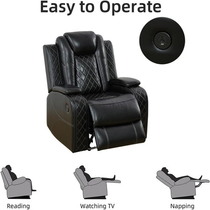 Power Reclining Sofa Set with LED Light,Leather Sectional Couch, Living Room Furniture Sets, Modern Power Recliner Sofa Sets with Cup Holder/Storage Console for Living Room(Black)