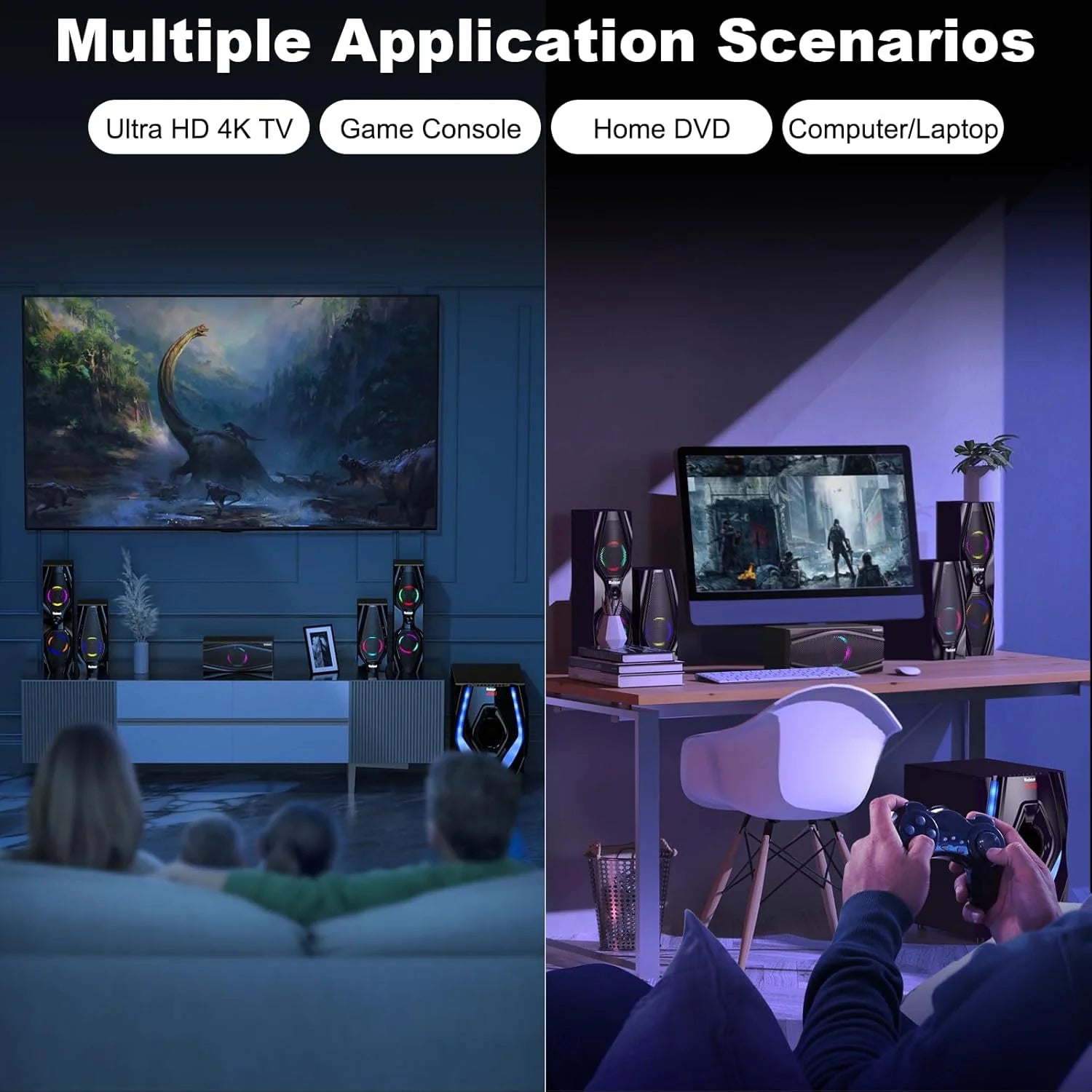 5.1 Bluetooth Home Theater Systems Surround Sound Speakers 1200 Watts 10 Inch Subwoofer 5.1/2.1 Channel Audio Stereo System with ARC Optical & USB Input for TV Ultra HD AV DVD FM Radio