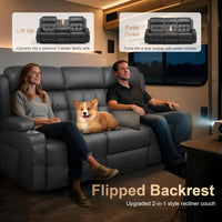 3-Seater Loveseat Recliner Sofa, Home Theater Seating Reclining Couch with Flip Middle Backrest, RV Wall Hugger Sleeper Sofa with Massage, Dawer & Cup Holders, 150° Recline for RV & Living Room
