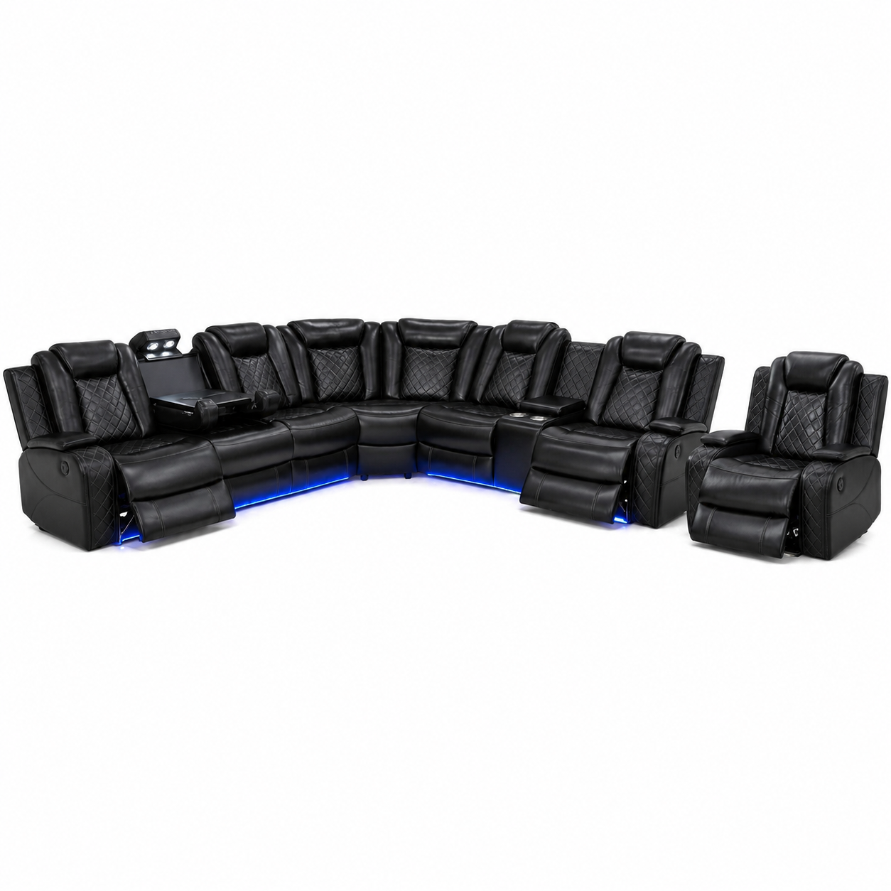 Power Reclining Sofa Set with LED Light,Leather Sectional Couch, Living Room Furniture Sets, Modern Power Recliner Sofa Sets with Cup Holder/Storage Console for Living Room(Black)