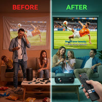 Daytime Projector 4K 2026 Upgraded 2500 ANSI [Karaoke Home Theater] HDR10 Smart TV Projectors with Wifi and Bluetooth TOF Autofocus HDMI CEC DB Digital Audio for Movie Night Gaming Golf Simulator — Before & After