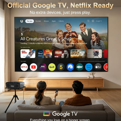 2550 ANSI Daytime Projector, 4K Smart Google TV Projector with Dual 35W Speakers Dolby Audio, Shorter Throw, Tof Autofocus, HDMI ARC, NFC Wifi 6 & Bluetooth 5.4 for Home/Outdoor Movie Nights, Gaming