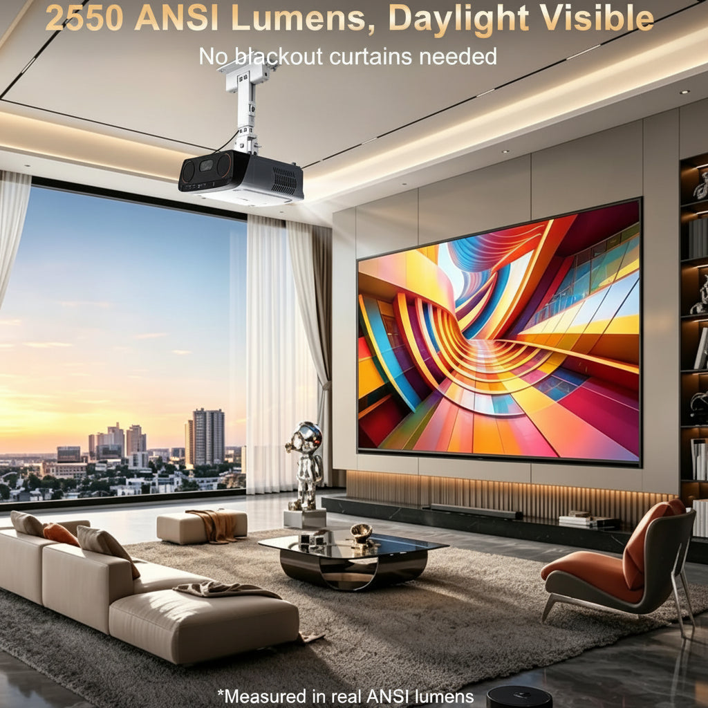 2550 ANSI Daytime Projector, 4K Smart Google TV Projector with Dual 35W Speakers Dolby Audio, Shorter Throw, Tof Autofocus, HDMI ARC, NFC Wifi 6 & Bluetooth 5.4 for Home/Outdoor Movie Nights, Gaming