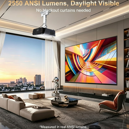 2550 ANSI Daytime Projector, 4K Smart Google TV Projector with Dual 35W Speakers Dolby Audio, Shorter Throw, Tof Autofocus, HDMI ARC, NFC Wifi 6 & Bluetooth 5.4 for Home/Outdoor Movie Nights, Gaming