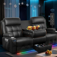3-Seater Loveseat Recliner Sofa, Home Theater Seating Reclining Couch with Flip Middle Backrest, RV Wall Hugger Sleeper Sofa with Massage, Dawer & Cup Holders, 150° Recline for RV & Living Room